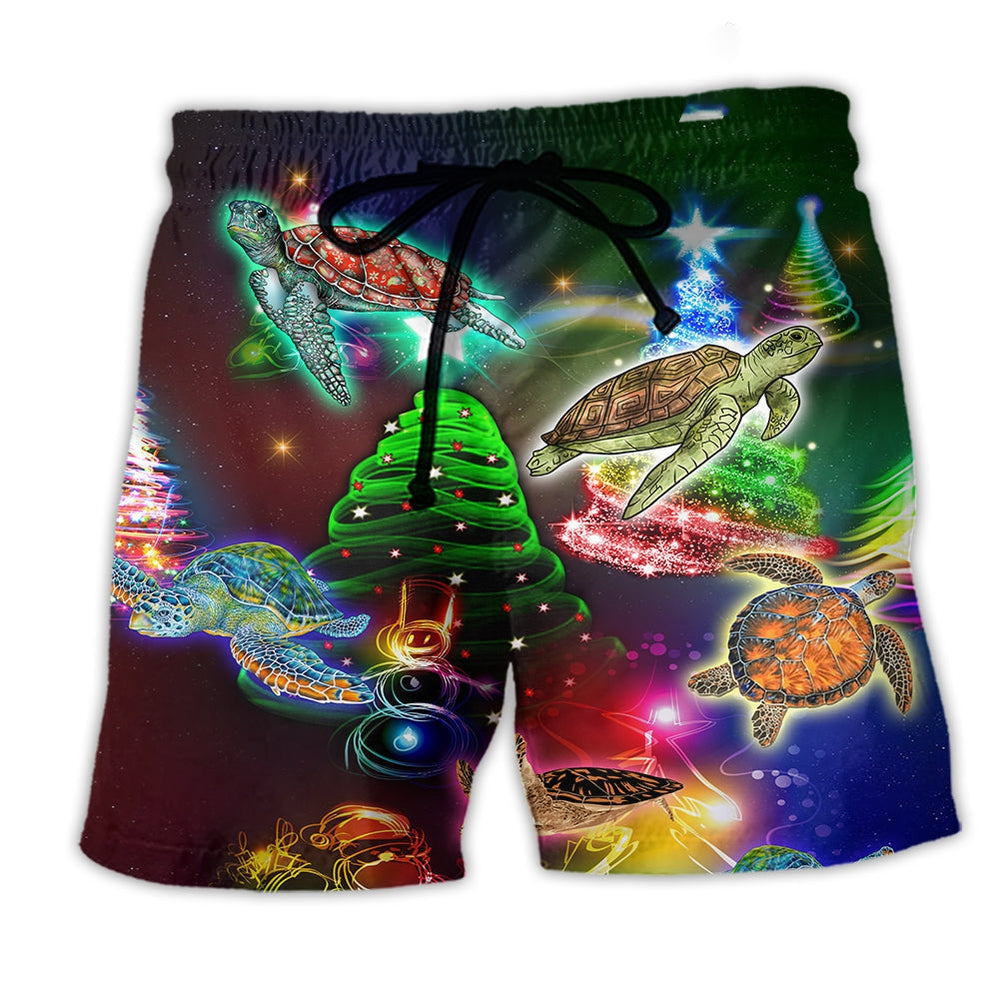 Turtle Neon Light Merry Christmas Awesome Colors - Beach Short