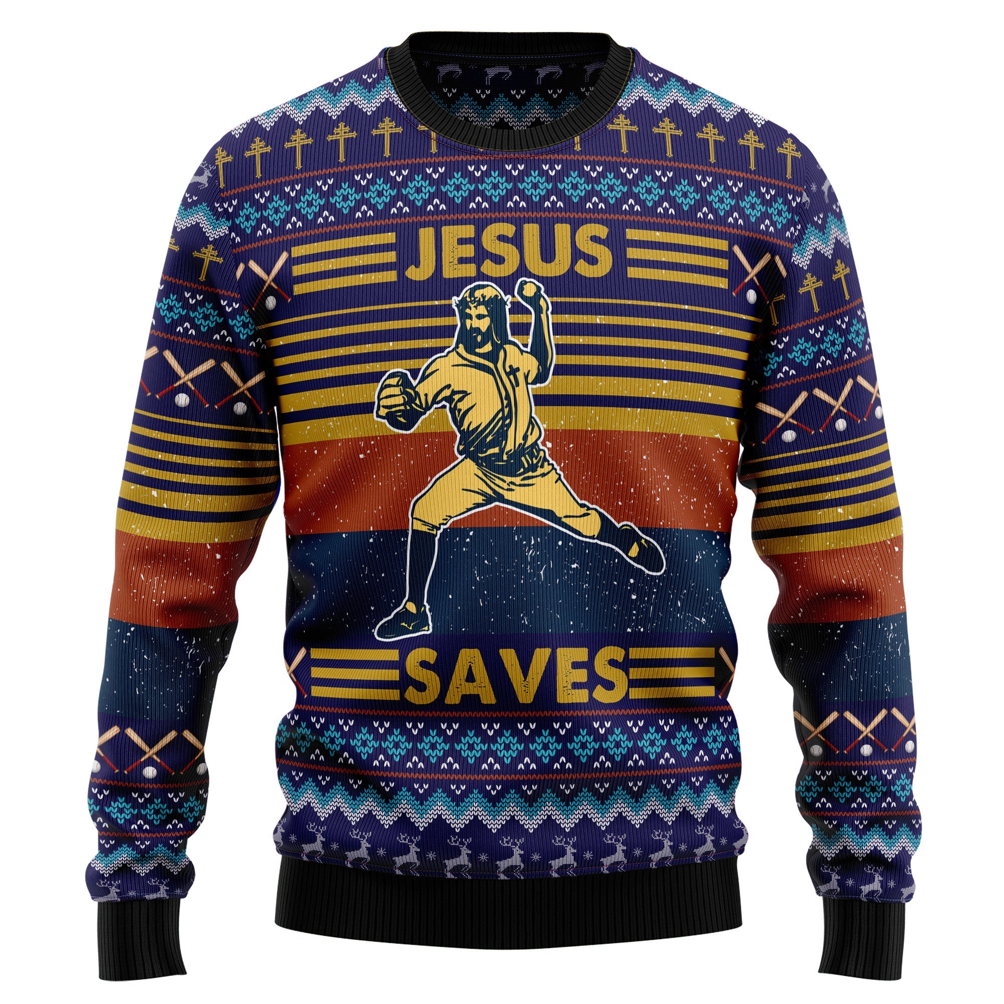 Funny Baseball Jesus Ugly Christmas Sweater - Gift for Dad, Grandpa, Husband