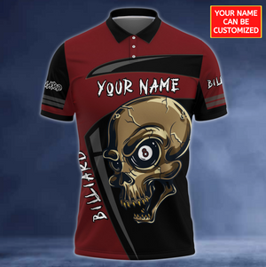 Personalized Custom Name 3D Skull Billiard Shirt Men Polo Shirt