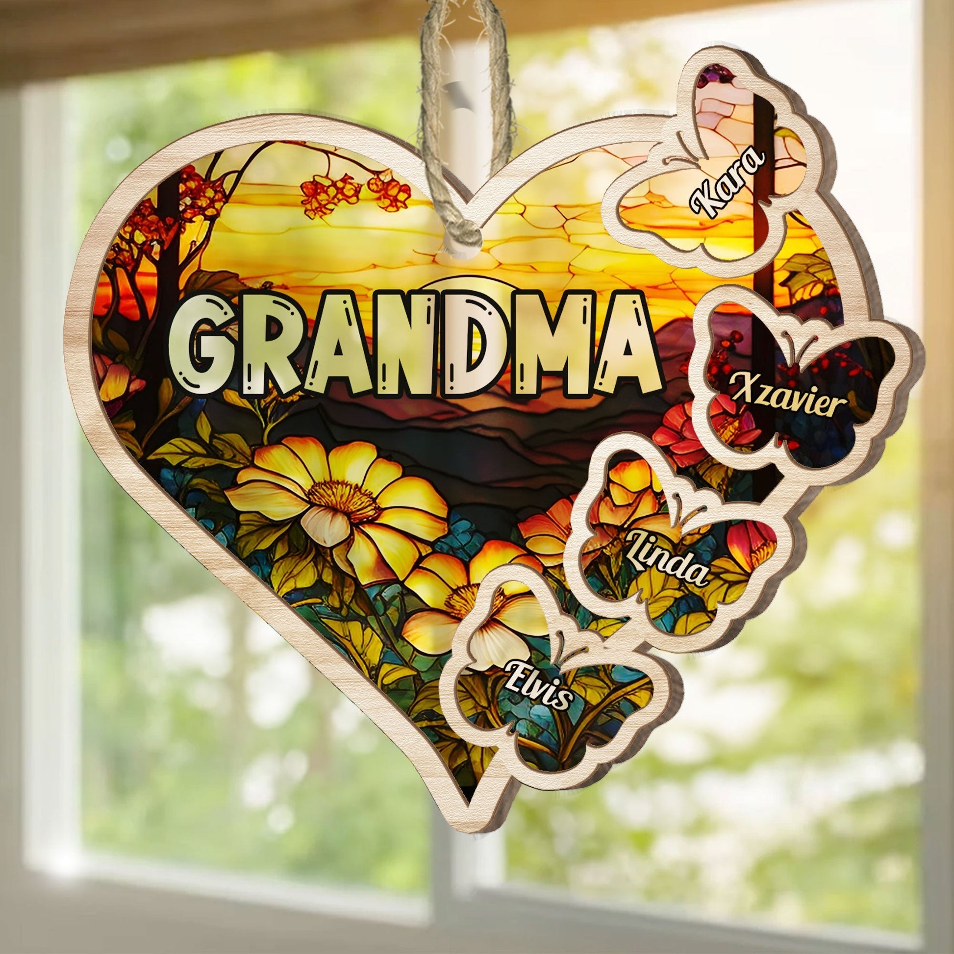 Grandma Heart - Personalized Window Hanging Suncatcher Ornament - Gift For Mom, Grandma, Mothers Day - NA94