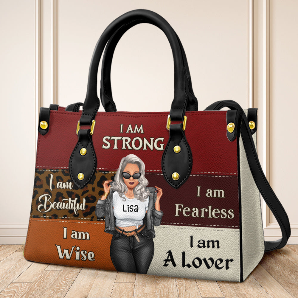 I Am Strong I Am Fearless - Personalized Leather HandBag - Gift For Wife, Mother, Grandma, Grandmother, Mother's Day | GR3 NA94