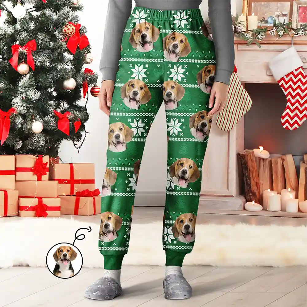 Custom Photo Christmas Couples Family Pets Face - Gift For Pet Lovers - Personalized Pajama Pants - NA94