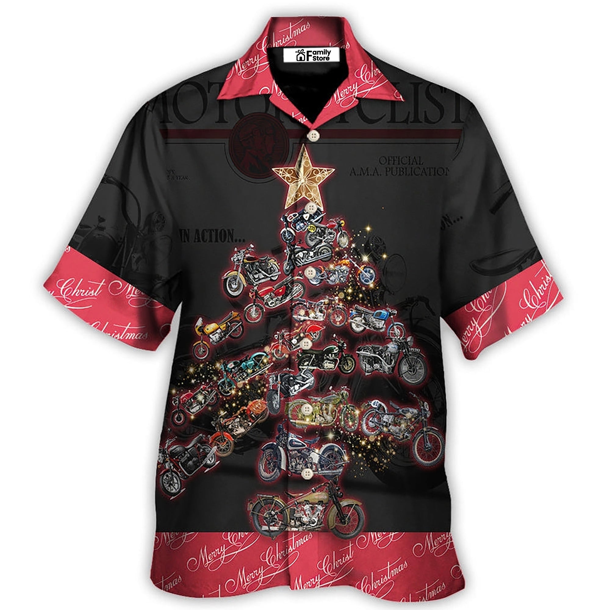 Christmas Motorcycle Tree Retro Style - Hawaiian Shirt