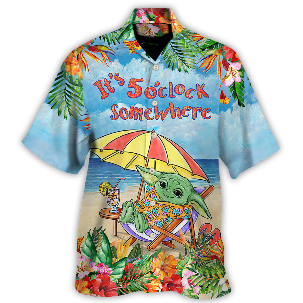 SW Baby Yoda In The Beach It’s 5 O’clock Somewhere Print - Hawaiian Shirt