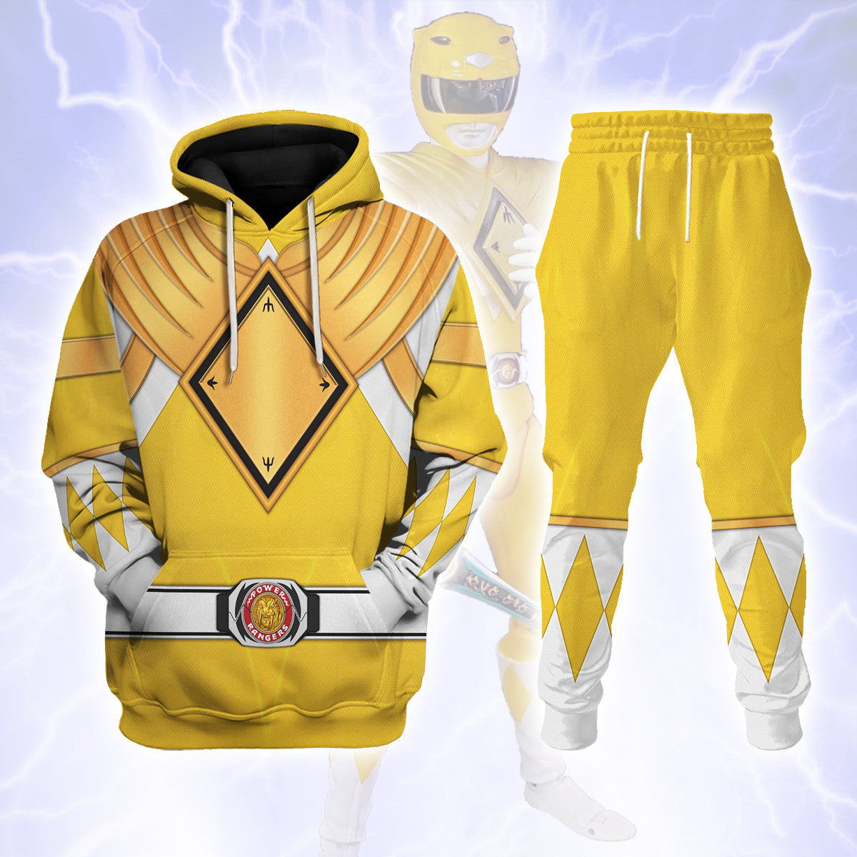 Yellow Ranger Dragon Shield Mighty Morphin Power Ranger- Hoodie Set, Sweatshirt, Sweatpants PRHS27