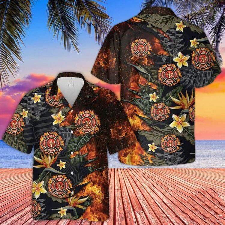 Firefighter Flaming Tropical Unisex Hawaiian Shirt For Men & Women