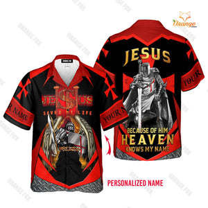 Personalized Knight Templar Jesus Saved My Life Hawaiian Shirt For Men & Women