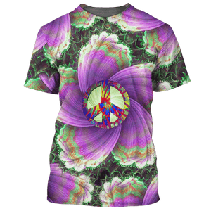 Hippie Purple Flower Sign Of Peace - T-Shirt