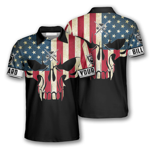 Personalized Billiard Retro Skull American Flag Custom Billiard Shirts For Men