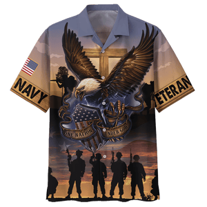 Navy One Nation Under God Eagles And Soldiers U.S Navy Veteran Hawaiian Shirt