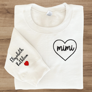 Custom Name with Heart - Embroidered Sweatshirt, Hoodie, Tshirt - Best Gift for Grandma