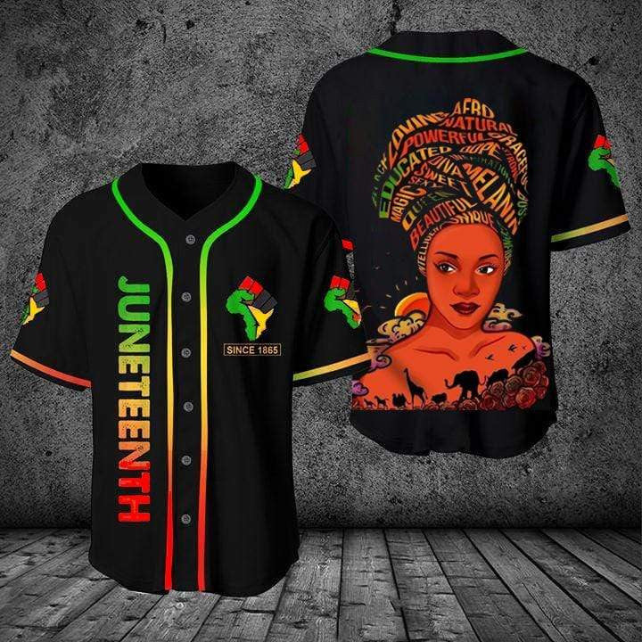 Juneteenth Since 1865 Afro Girl Magic African American -  Baseball Tee Jersey Shirt