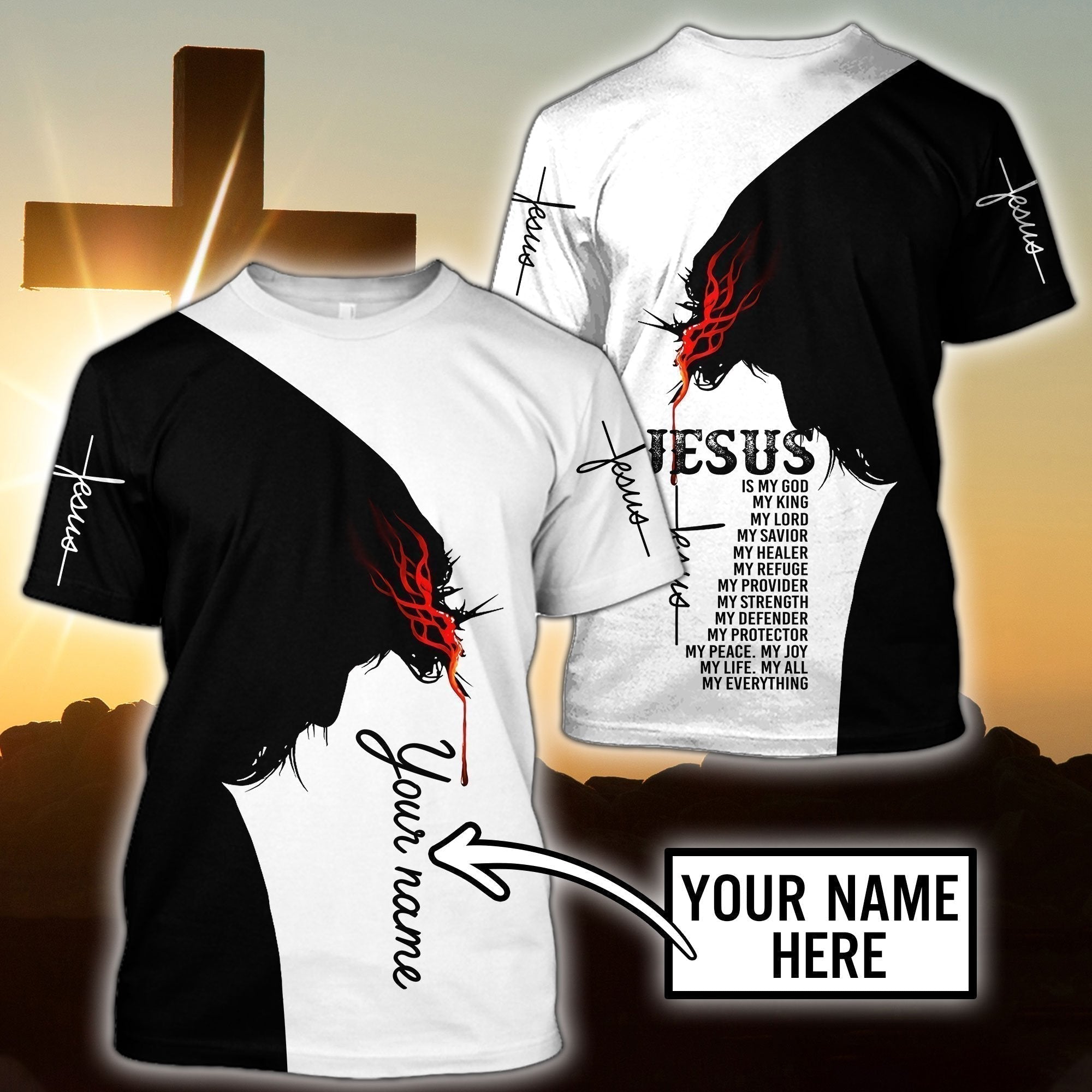 Personalized Christian Jesus Child Of God Black White T-Shirt For Men & Women