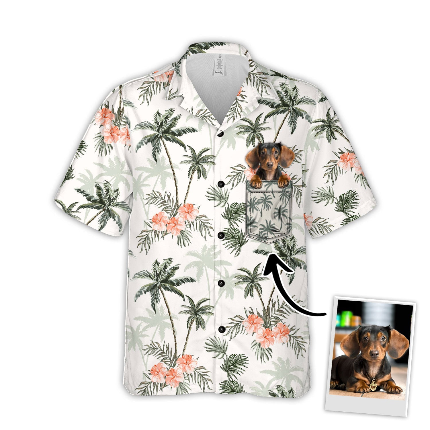 Custom Photo Palm Trees Floral Pattern - Gift For Dad, Mom Dog Lovers - Personalized Hawaii Shirt