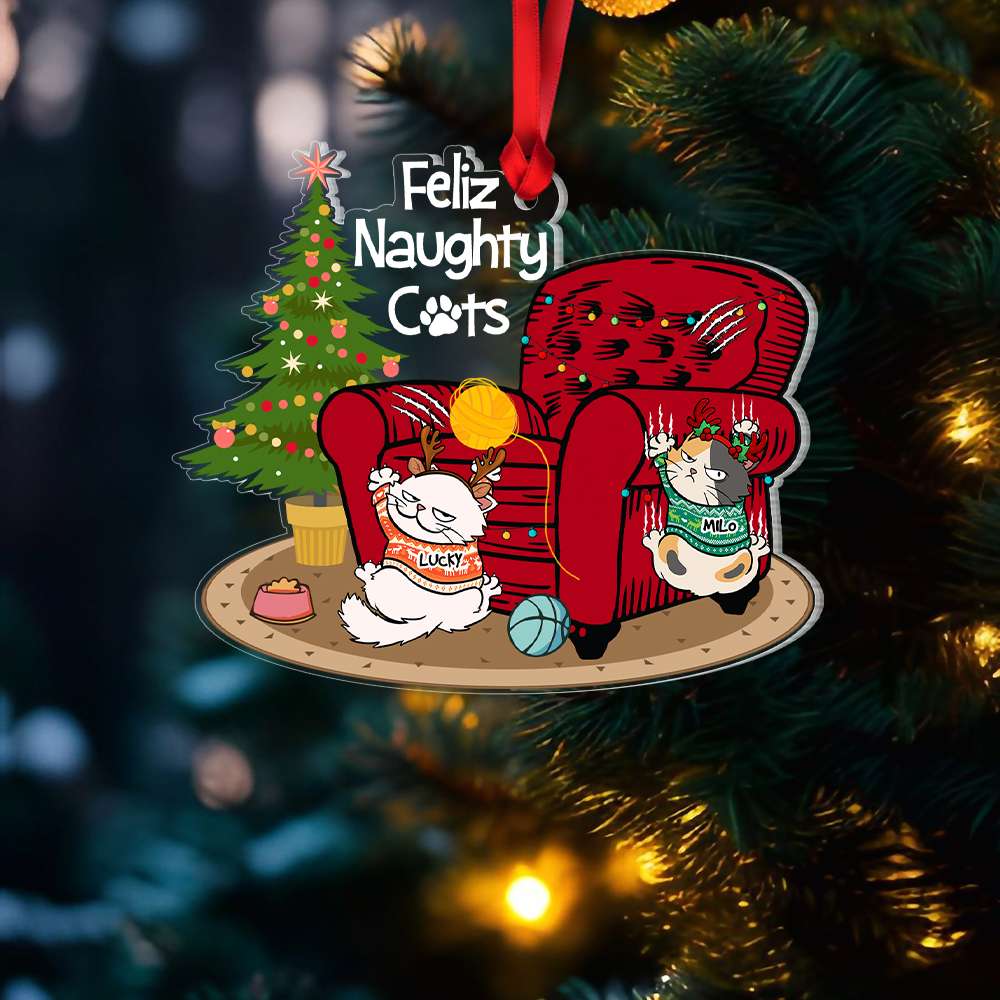 Feliz Naughty Cats - Personalized Acrylic Ornament - Gift For Cat Lover, Cat Mom, Cat Dad - CLP12 NA94