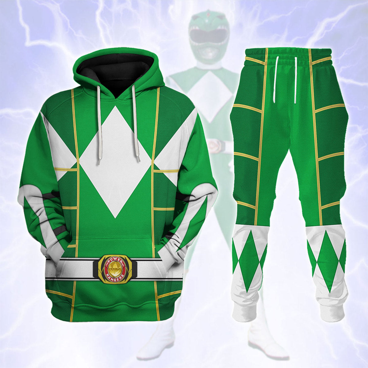 Green Mighty Morphin Power Ranger Cosplay C2 - Hoodie Set, Sweatshirt, Sweatpants