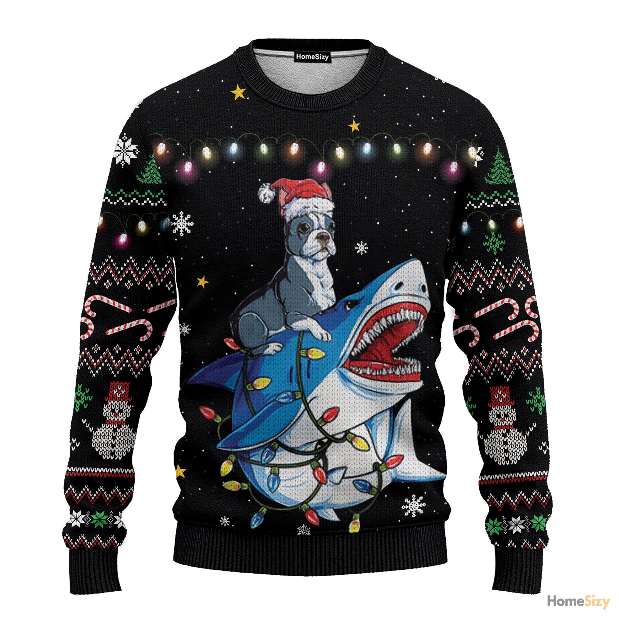 Shark Boston Terrier Ugly Christmas Sweater