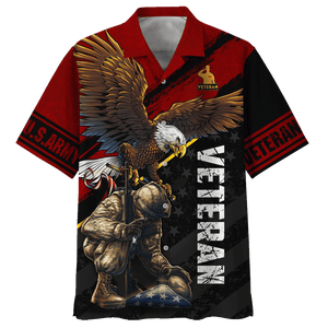 U.S Army Veteran Soldiers Red Black Hawaiian Shirt