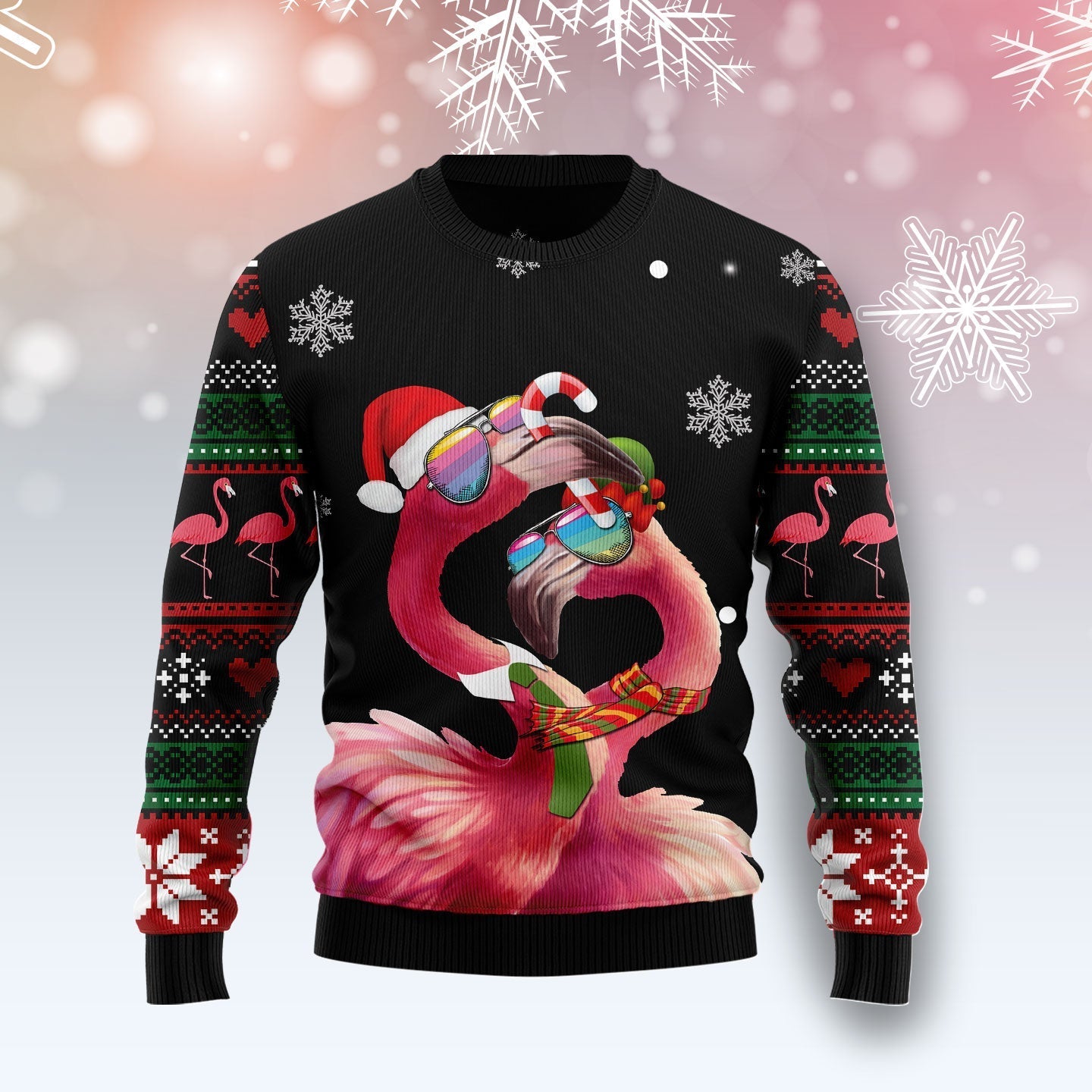 Flamingo Couple Christmas Tree Ugly Sweater