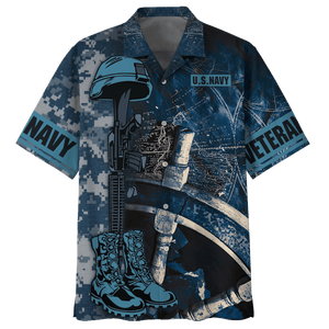 Navy Guns And Steering Wheel Of A Ship U.S Navy Veteran Hawaiian Shirt