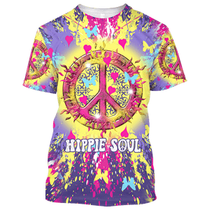 Hippie Butterfly And Heart Soul Of Peace- T-Shirt