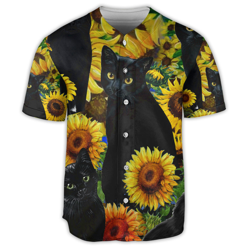 Black Cat Love Sunflower - Baseball Jersey