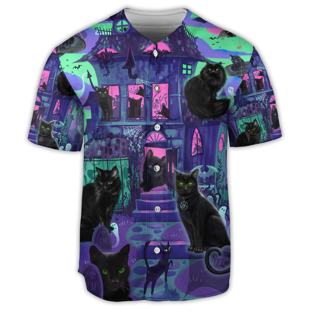 Black Cat In A Haunted House - Baseball Jersey
