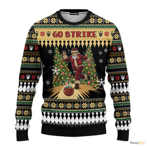 Santa Bowling Go Strike Ugly Christmas Sweater For Men And Women