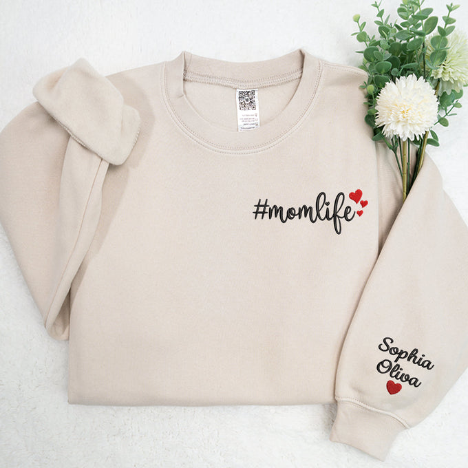 Custom Mom And Kids Momlife - Embroidered Sweatshirt, Hoodie, Tshirt - Best Gift for Mom