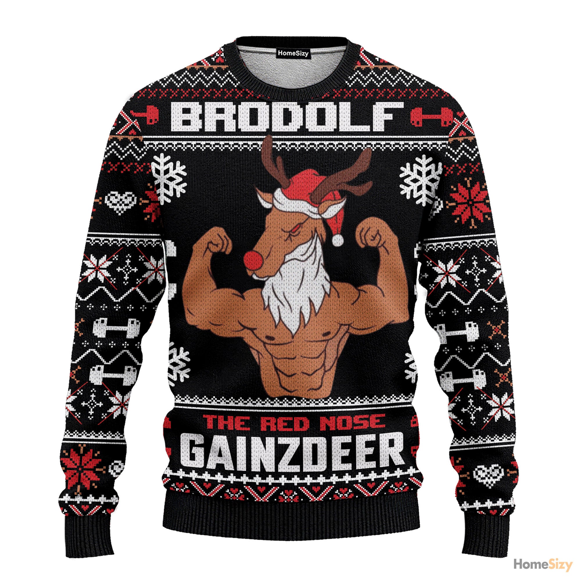 Animal Brodolf The Red Nose Gainzdeer Gym Ugly Christmas Sweater - Gift for Dad, Grandpa, Husband