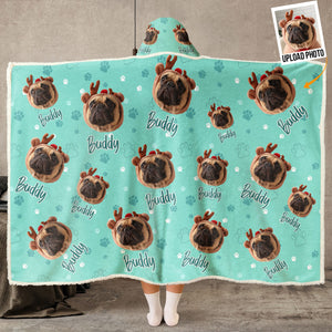 Custom Photo Cute Pet With Paw Paw - Personalized Wearable Hooded Blanket - Gift For Pet Lovers - NA94