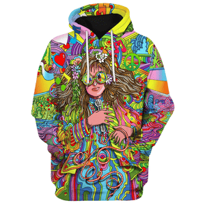 Hippie Glasses Girl With Mic Colorful - Hoodie For Men, Women