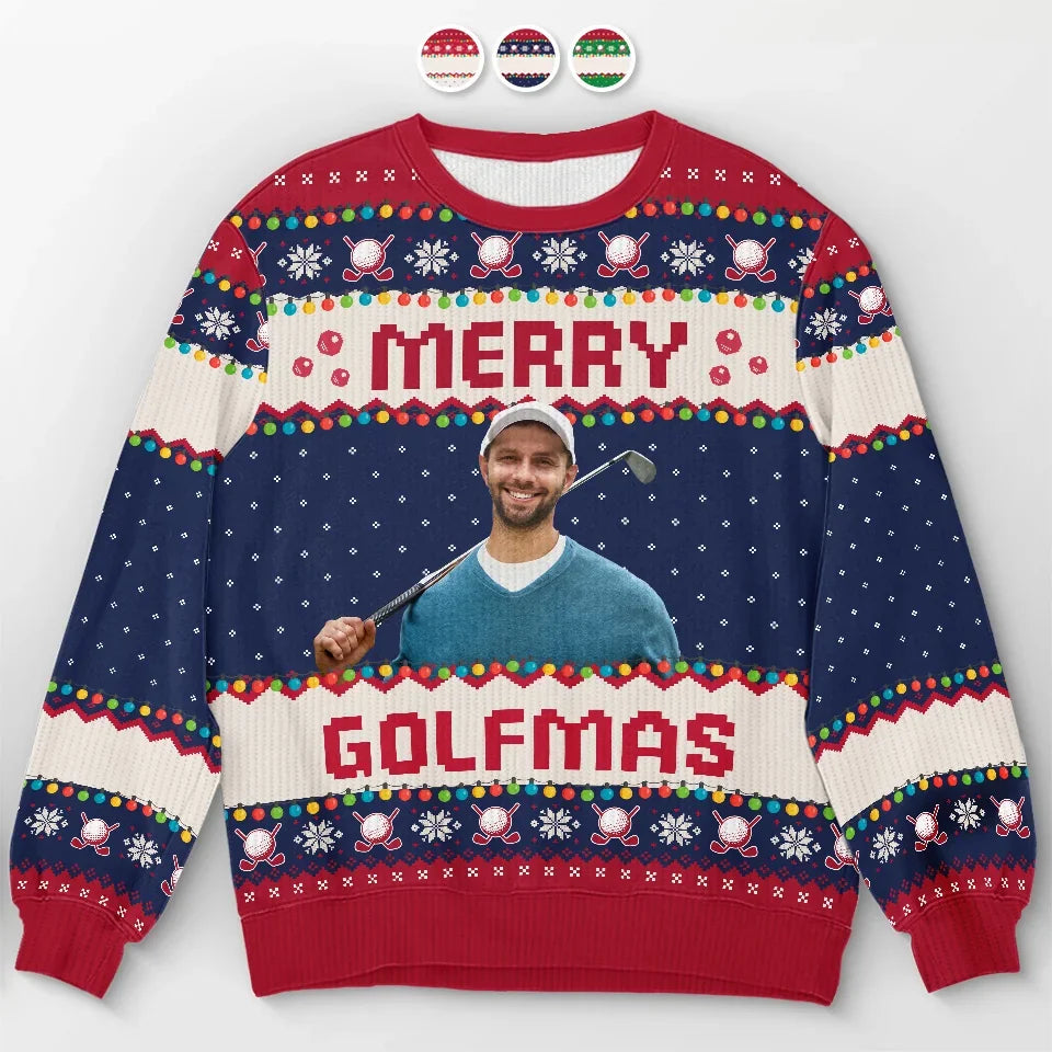 Custom Photo Wishing You Birdies And Holiday Cheer - Personalized Ugly Sweater - Christmas Gift For Golf Lovers - NA94