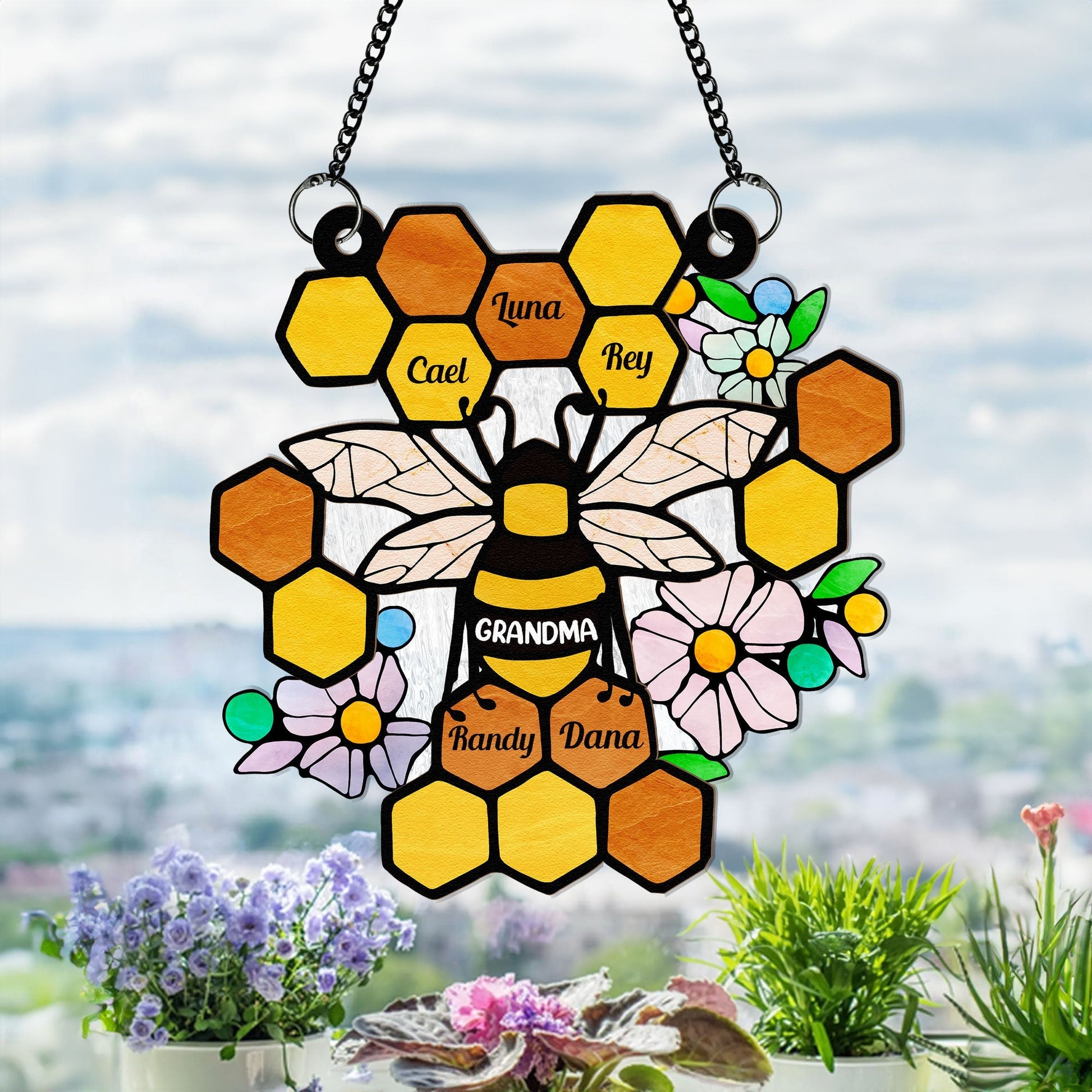 Honeycomb - Personalized Window Hanging Suncatcher Ornament  - Gift For Mom, Grandma, Mothers Day NA94