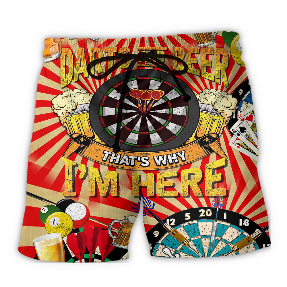Darts And Beer Thats Why I'm Here Funny Style - Beach Short