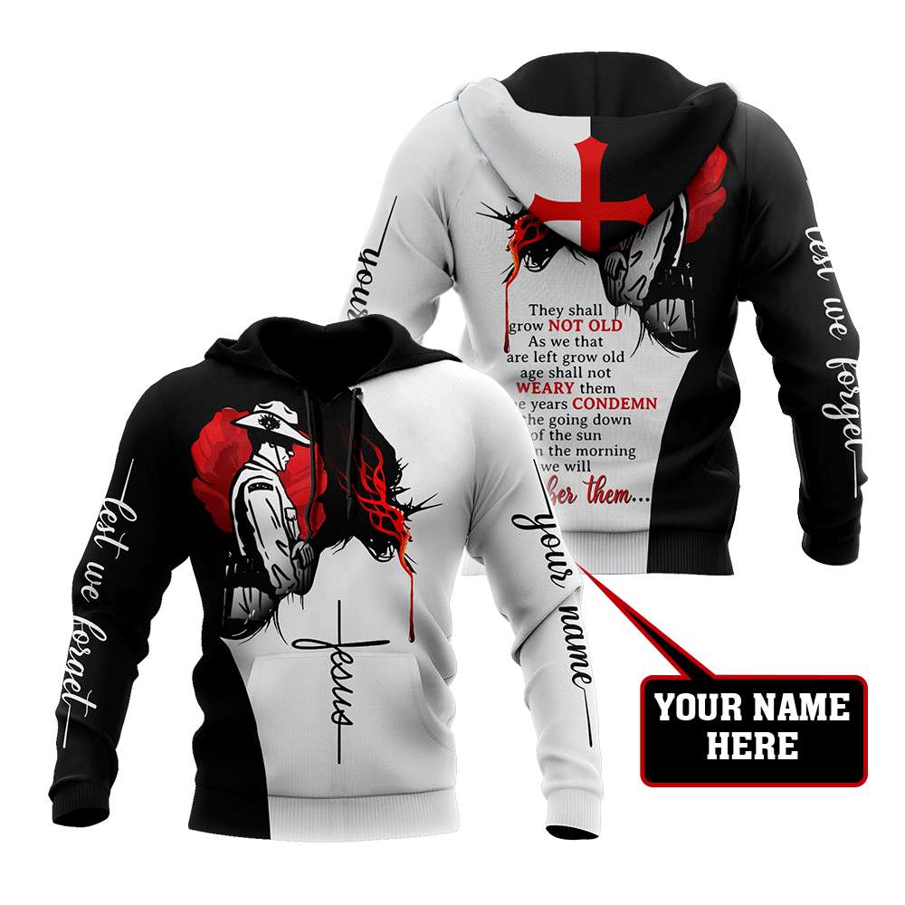 Personalized Premium Christian Jesus Veteran Lest We Forget Hoodie