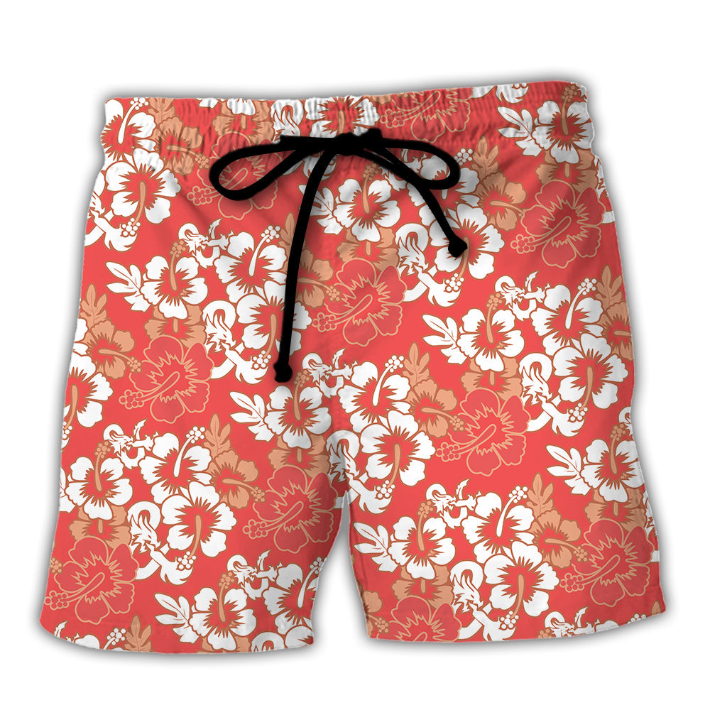 DnD Red Hawaiian Flower Style Pattern - Beach Short