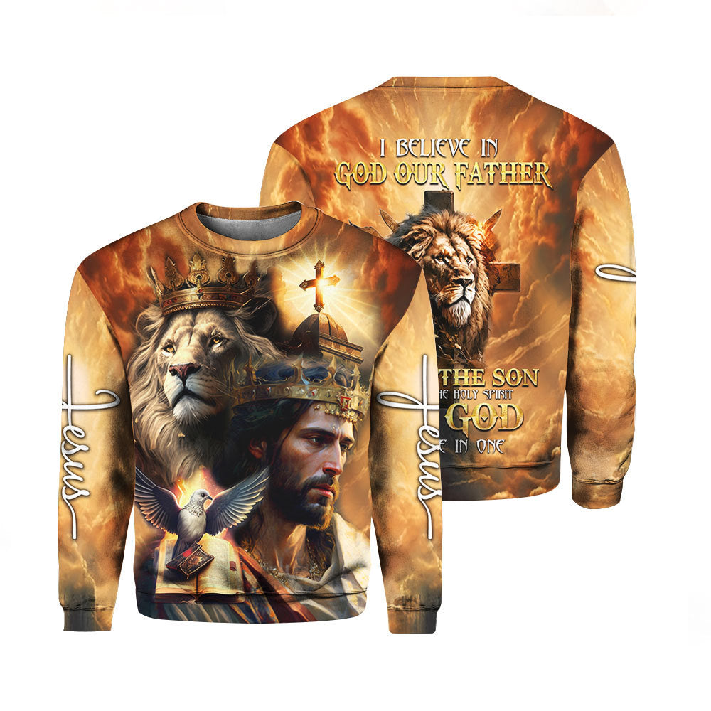 I Believe In God Our Father Christ The Son Jesus Lion Crewneck Sweater