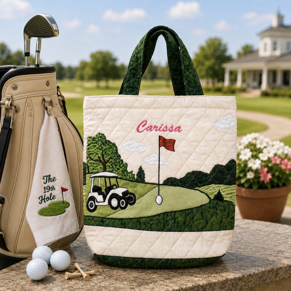 Golf Lover - Personalized Custom Name Quilted Tote Bag - Gift For Her