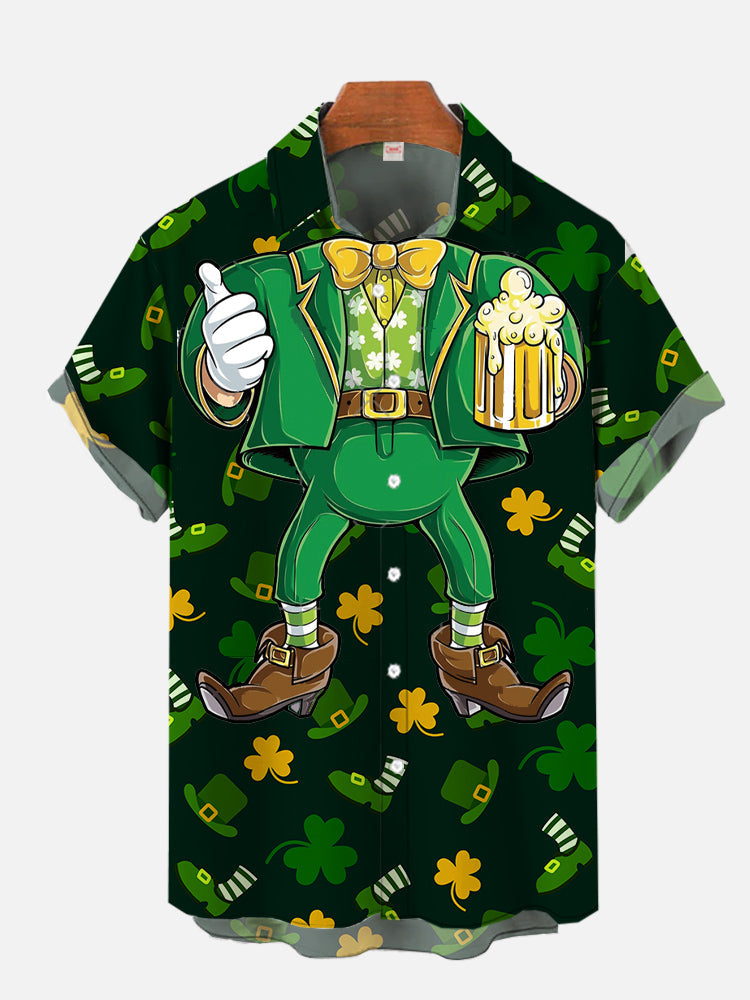 St. Patrick'S Day Goblin Leprechaun Costume With Beer Hawaiian Shirt