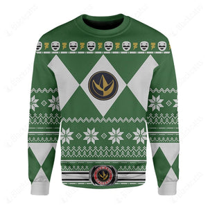 Green Mighty Morphin Power Rangers Costumes C1 - Ugly Christmas Sweater