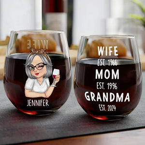 Wife Mom Grandma - Personalized Stemless Wine Glass - Gift For Mom, Grandma, Wife, Mothers Day -CLGOD04 NA94