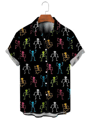 Neon Dancing Skeleton Print Hawaiian Shirt