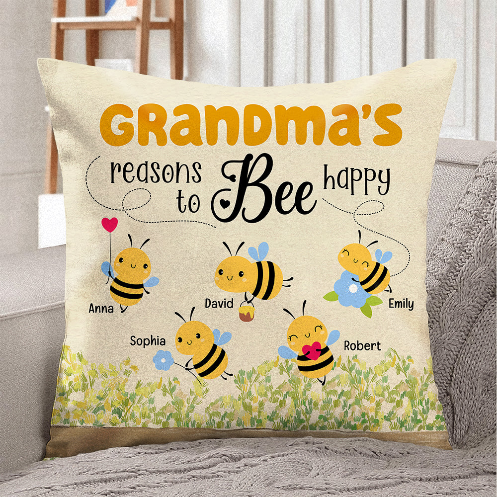 Grandma's Reasons To Bee Happy - Personalized Pillow - Gift For Grandma, Mom, Mothers Day NA94