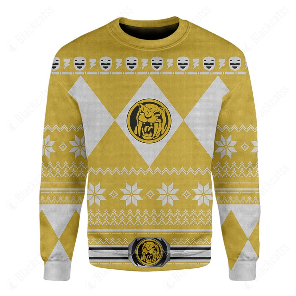 Yellow Mighty Morphin Power Rangers Costumes C1 - Ugly Christmas Sweater