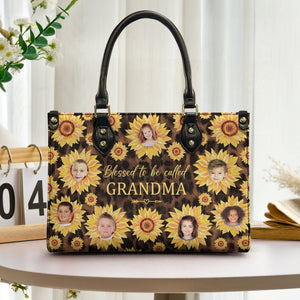 Sunflower Blessed To Be Called Grandma  - Personalized Leather Bag - Loving Gift For Mother, Grandma, Grandmother, Mother's Day NA94