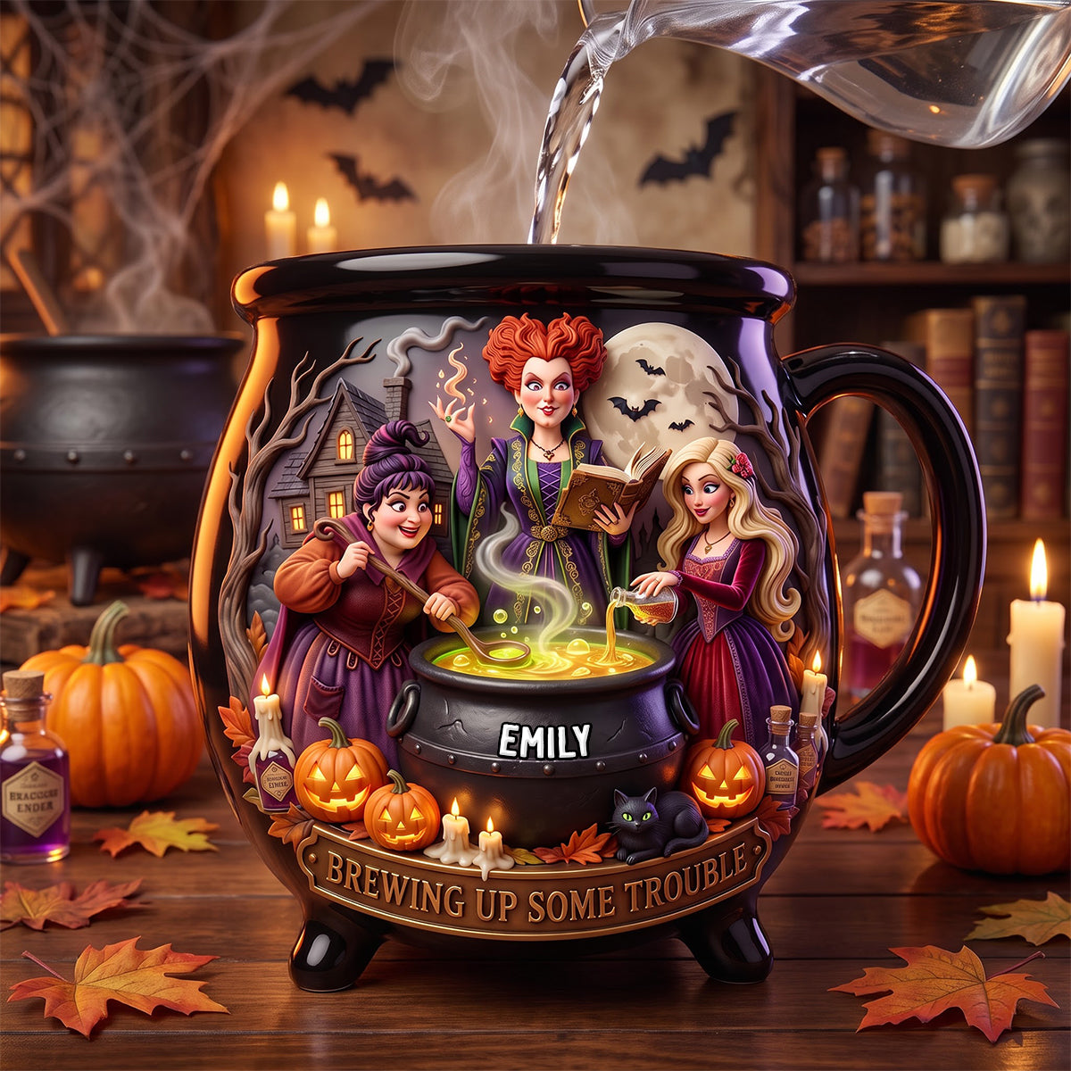 A Little Three Witches Custom Name For Her - Personalized Cauldron Mug NL122