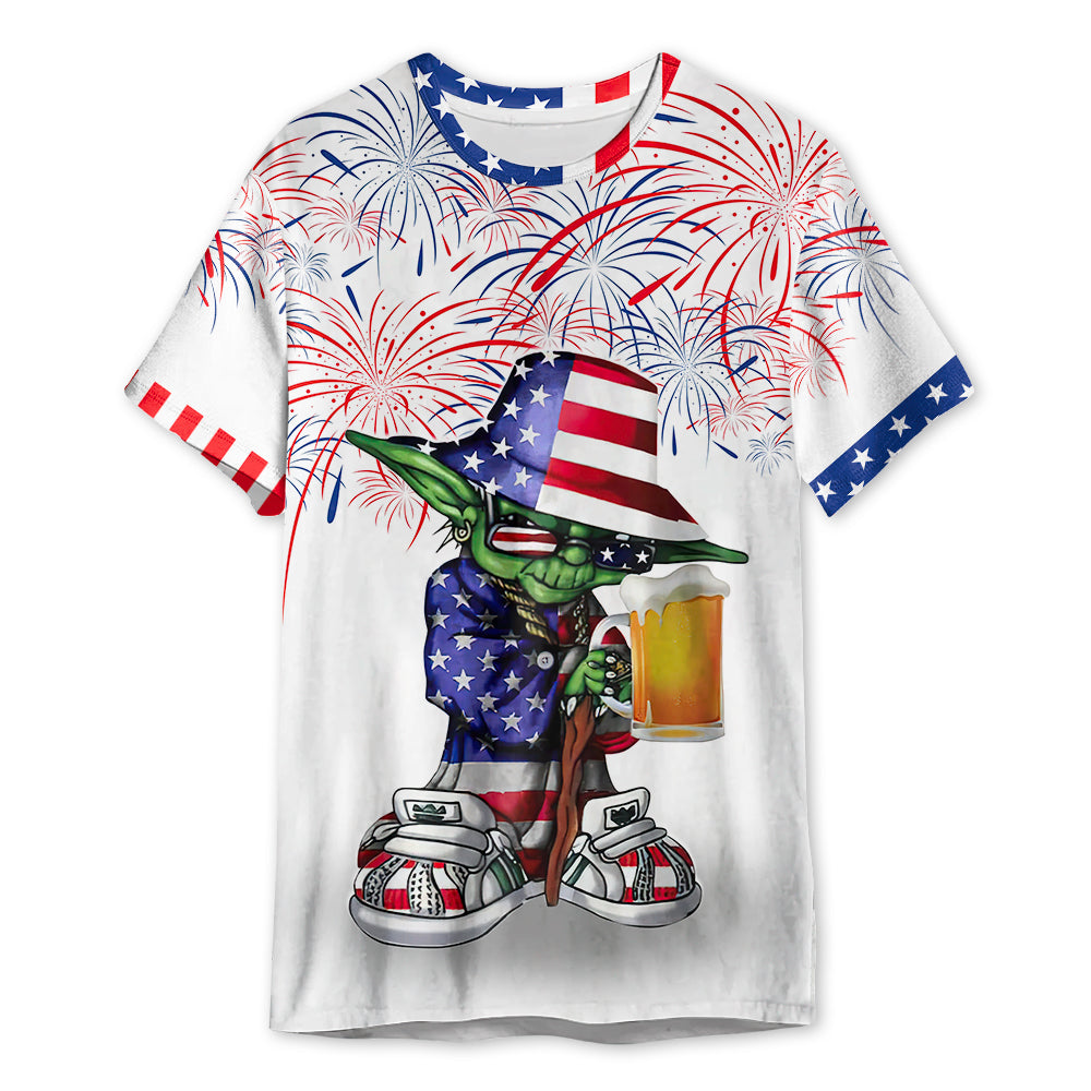 Star Wars Independence Day Yoda With Beer - 3D T-shirt