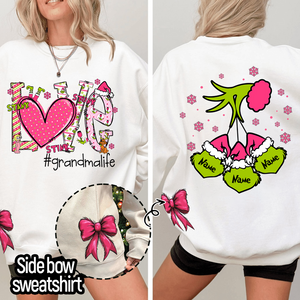 Custom Nickname Grandma Love Grandma Life And Kids Names Christmas 2024 - Pink Designer Personalized Sweatshirt With Side Bow - NH96