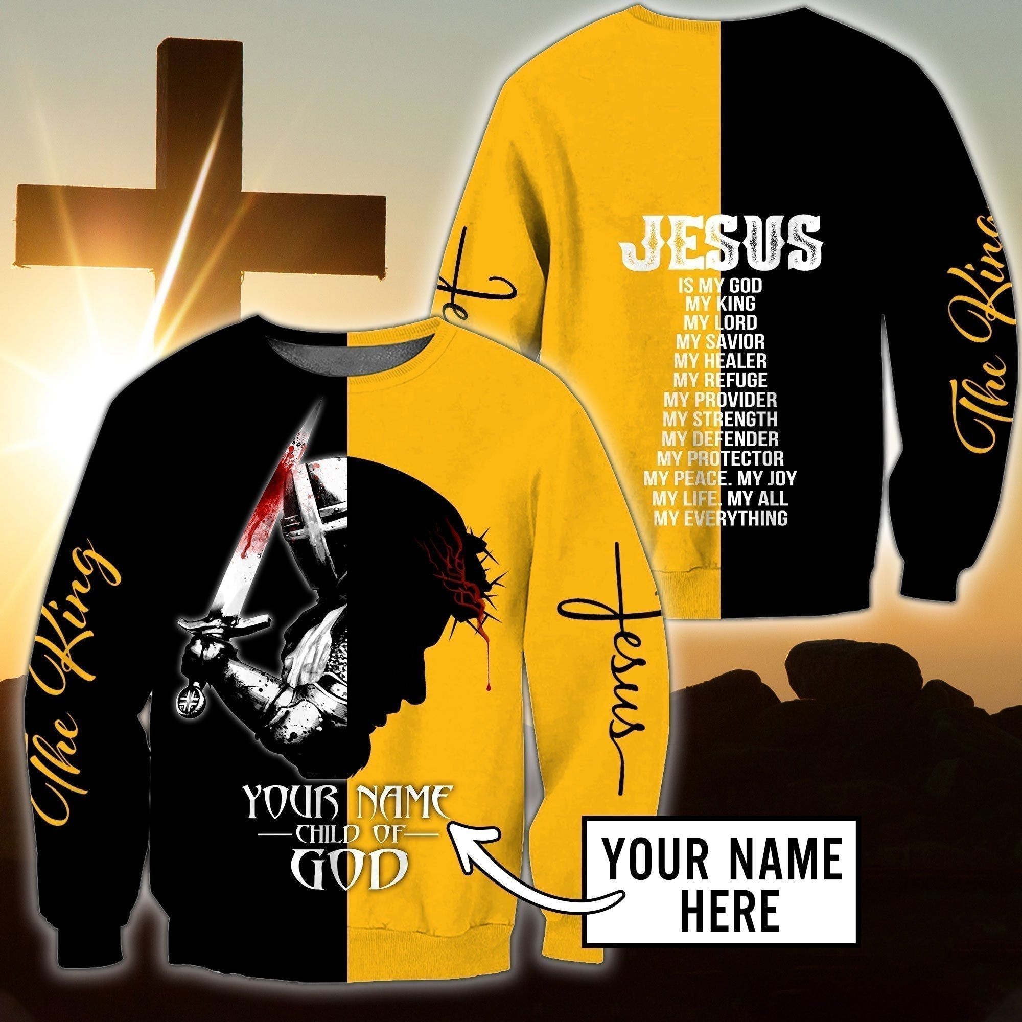 Personalized Christian Jesus Child Of God Black Yellow Sweater